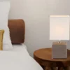 LED Tischleuchte eckig mit Keramikfuß und Stoffschirm, Braun, Höhe 29cm