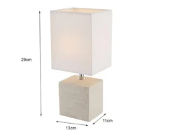 LED Tischleuchte eckig Weiß mit Keramikfuß und Stoffschirm, Höhe 29cm