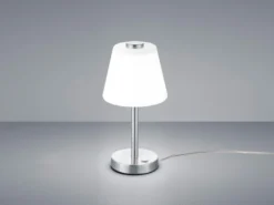 LED Tischleuchte EMERALD Chrom glänzend mit Glaslampenschirm in Weiß, Höhe 29cm