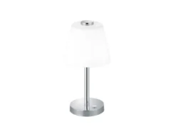 LED Tischleuchte EMERALD Chrom glänzend mit Glaslampenschirm in Weiß, Höhe 29cm
