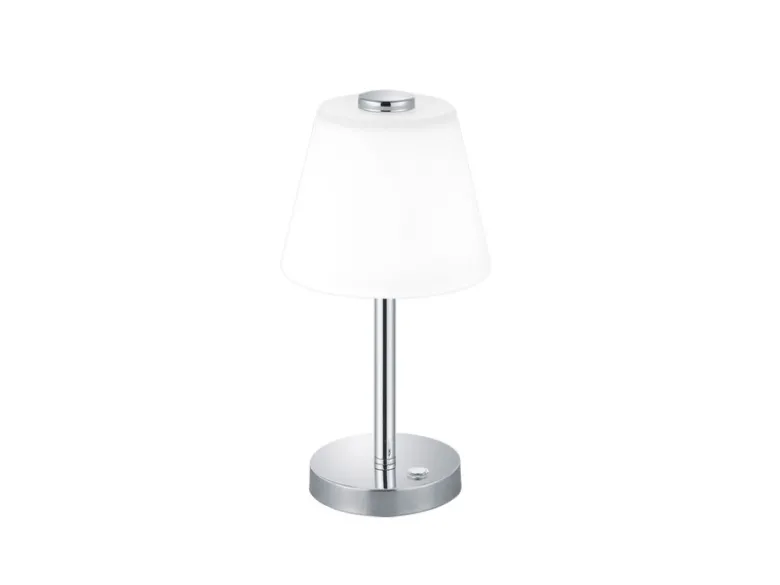 LED Tischleuchte EMERALD Chrom glänzend mit Glaslampenschirm in Weiß, Höhe 29cm