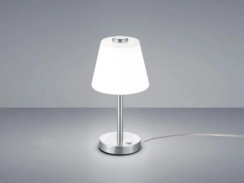 LED Tischleuchte EMERALD Silber matt, Glaslampenschirm Weiß, Höhe 29cm