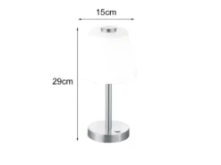 LED Tischleuchte EMERALD Silber matt, Glaslampenschirm Weiß, Höhe 29cm