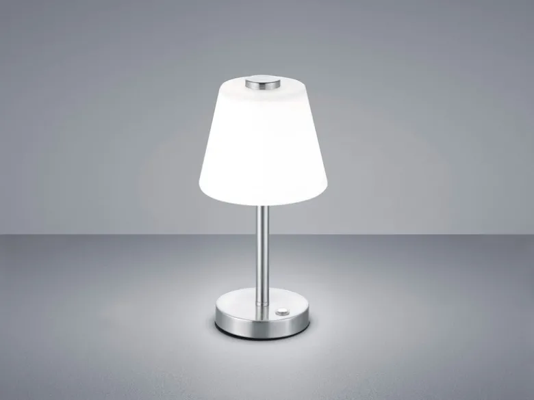 LED Tischleuchte EMERALD Silber matt, Glaslampenschirm Weiß, Höhe 29cm
