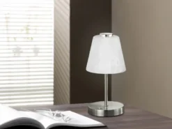 LED Tischleuchte EMMY Metall 4-fach Dimmer Silber matt, Höhe 24cm