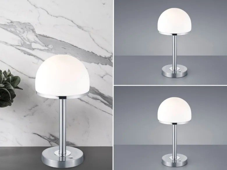 LED Tischleuchte 2er Set Silber mit Glas Lampenschirm dimmbar, Höhe 39cm