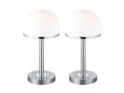 LED Tischleuchte 2er Set Silber mit Glas Lampenschirm dimmbar, Höhe 39cm