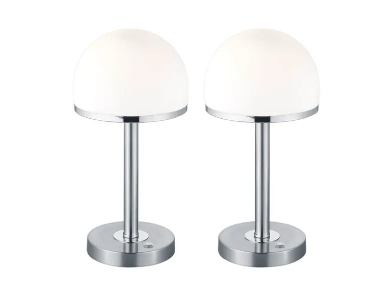 LED Tischleuchte 2er Set Silber mit Glas Lampenschirm dimmbar, Höhe 39cm