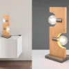 LED Tischleuchte 2 flammig Holzbrett naturbelassen, Höhe 52cm