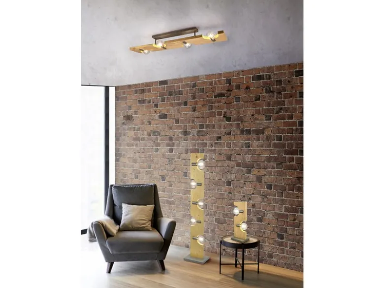LED Tischleuchte 2 flammig Holzbrett naturbelassen, Höhe 52cm