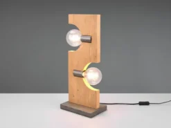 LED Tischleuchte 2 flammig Holzbrett naturbelassen, Höhe 52cm