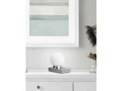 LED Tischleuchte Glaskugel Weiß Sockel Silber - Touch dimmbar, Höhe 15cm