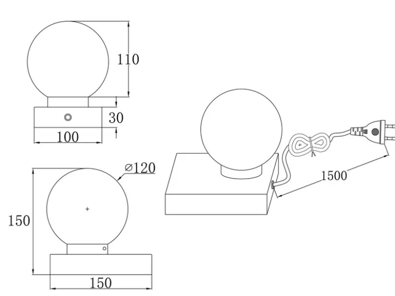 LED Tischleuchte Glaskugel Weiß Sockel Silber - Touch dimmbar, Höhe 15cm