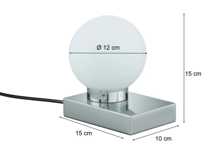 LED Tischleuchte Glaskugel Weiß Sockel Silber - Touch dimmbar, Höhe 15cm