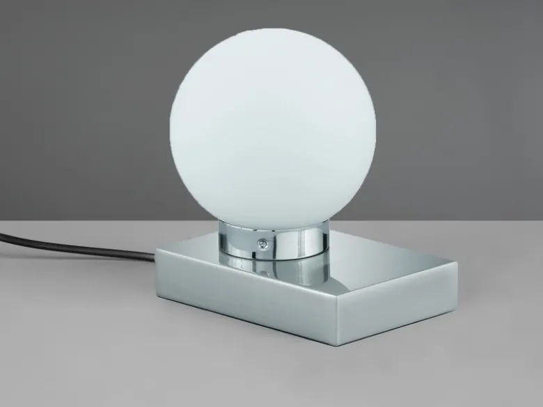 LED Tischleuchte Glaskugel Weiß Sockel Silber - Touch dimmbar, Höhe 15cm