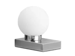 LED Tischleuchte Glaskugel Weiß Sockel Silber - Touch dimmbar, Höhe 15cm