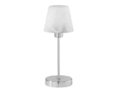 LED Tischleuchte Glasschirm Weiß Sockel Silber - Touch dimmbar, Höhe 32cm