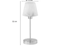 LED Tischleuchte Glasschirm Weiß Sockel Silber - Touch dimmbar, Höhe 32cm
