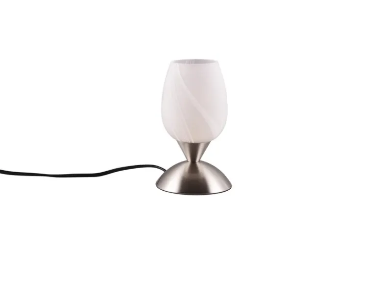 LED Tischleuchte Glasschirm Weiß marmoriert, Silber - Touch dimmbar, Höhe 18cm