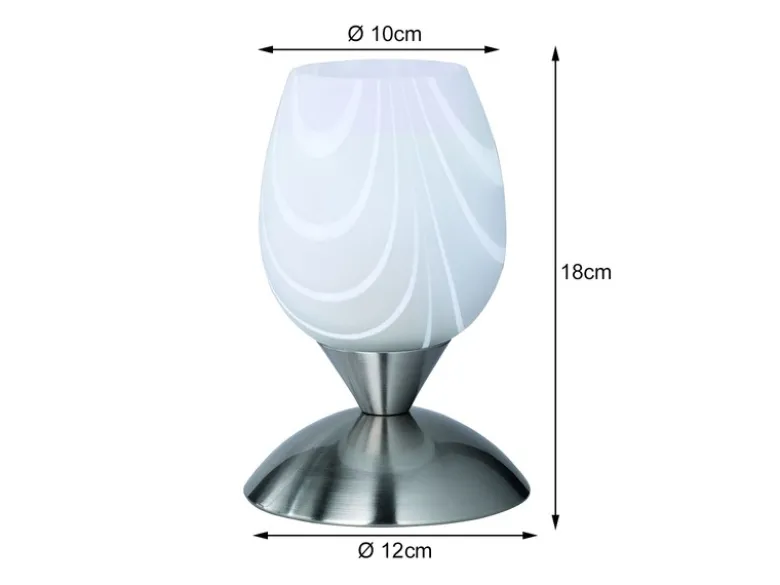 LED Tischleuchte Glasschirm Weiß marmoriert, Silber - Touch dimmbar, Höhe 18cm