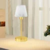 LED Tischleuchte Glasschirm Weiß Sockel Messing - Touch dimmbar, Höhe 32cm