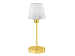 LED Tischleuchte Glasschirm Weiß Sockel Messing - Touch dimmbar, Höhe 32cm