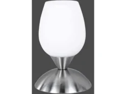 LED Tischleuchte Glasschirm Weiß, Sockel Silber - Touch dimmbar, Höhe 18cm