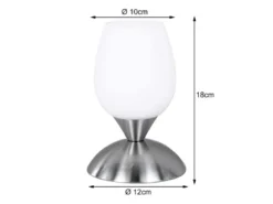 LED Tischleuchte Glasschirm Weiß, Sockel Silber - Touch dimmbar, Höhe 18cm