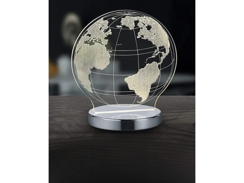 LED Tischleuchte GLOBE 3D Optik Chrom Lichtfarbe einstellbar, Höhe 20cm