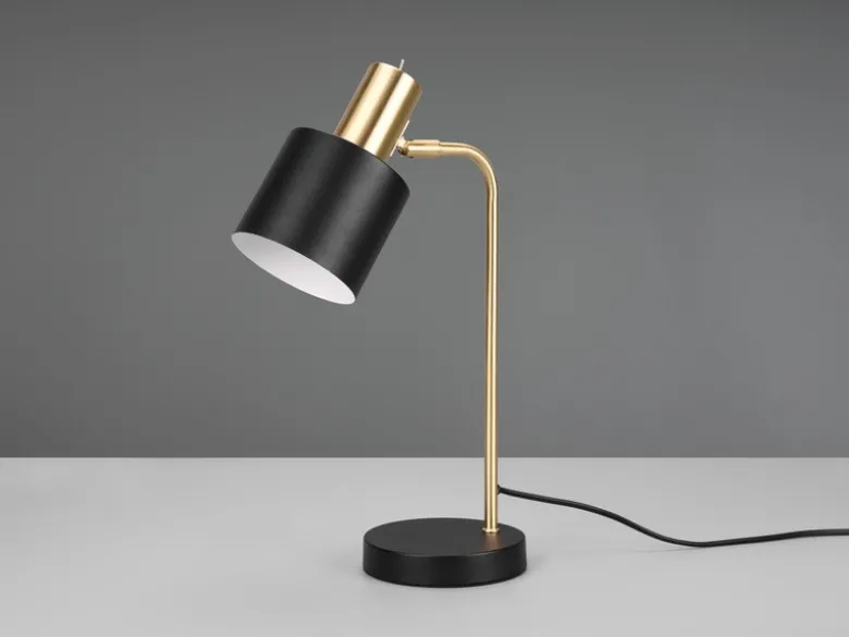 LED Tischleuchte Gold & Metallschirm Schwarz, Höhe 44cm