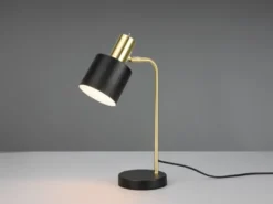 LED Tischleuchte Gold & Metallschirm Schwarz, Höhe 44cm