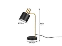 LED Tischleuchte Gold & Metallschirm Schwarz, Höhe 44cm