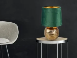 LED Tischleuchte Grün/Gold Keramikfuß Samtschirm, Höhe 26cm
