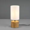 LED Tischleuchte Holzfuß mit Stoffschirm in Weiß, Höhe 30cm