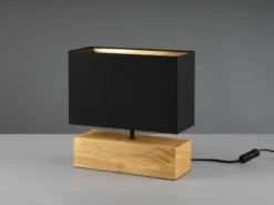 LED Tischleuchte Holzfuß Stoffschirm Schwarz/Gold, Höhe 30cm