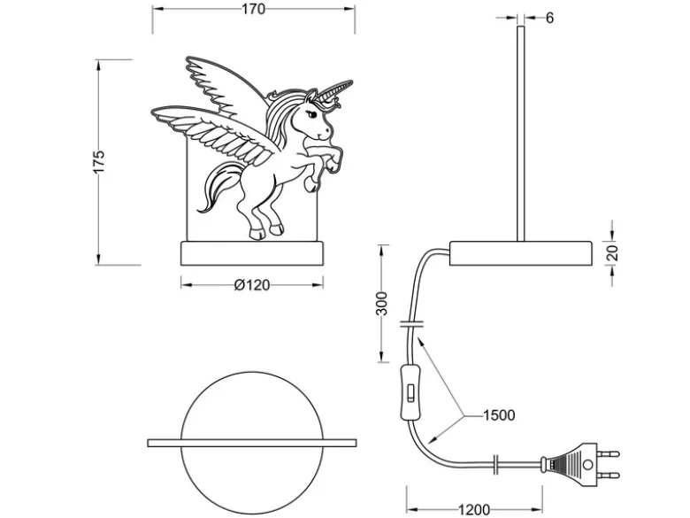LED Tischleuchte KARO Einhorn 3D Optik, Lichtfarbe einstellbar, Höhe 17cm