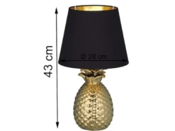 LED Tischleuchte Keramik Ananas Gold mit Stoffschirm Schwarz Gold, Höhe 43cm