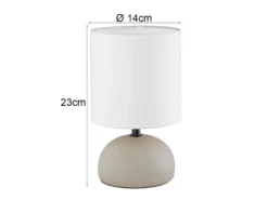 LED Tischleuchte Keramik Cappucino runder Stofflampenschirm Weiß, Höhe 23cm