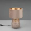 LED Tischleuchte Keramikfuß Grau mit Samtschirm Beige Gold, Höhe 38cm