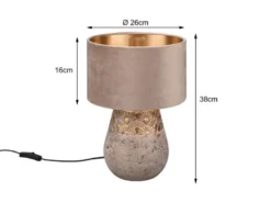 LED Tischleuchte Keramikfuß Grau mit Samtschirm Beige Gold, Höhe 38cm