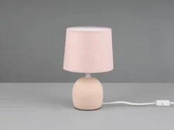 LED Tischleuchte Keramikfuß & Stoffschirm Beige, Höhe 26cm