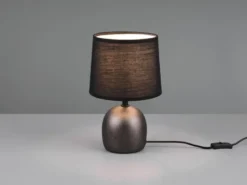 LED Tischleuchte Keramikfuß Silber & Stoffschirm Schwarz, Höhe 26cm