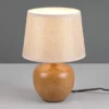 LED Tischleuchte Keramik in Holzoptik mit Stoffschirm Beige, Höhe 26cm