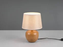 LED Tischleuchte Keramik in Holzoptik mit Stoffschirm Beige, Höhe 26cm