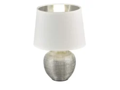 LED Tischleuchte Keramik mit Stoffschirm Weiß innen Silber, Höhe 26cm