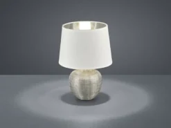 LED Tischleuchte Keramik mit Stoffschirm Weiß innen Silber, Höhe 26cm