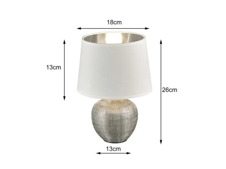 LED Tischleuchte Keramik mit Stoffschirm Weiß innen Silber, Höhe 26cm