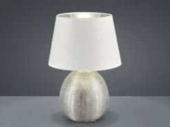 LED Tischleuchte Keramik mit Stoffschirm Weiß innen Silber, Höhe 35cm