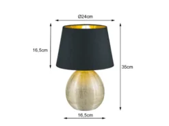 LED Tischleuchte Keramik mit Stoffschirm Schwarz innen Gold, Höhe 35cm
