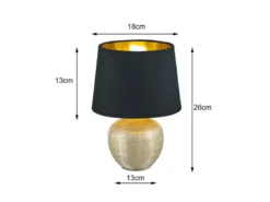LED Tischleuchte Keramik mit Stoffschirm Schwarz innen Gold, Höhe 26cm